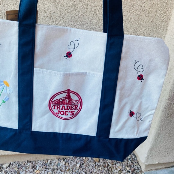 Trader Joe's Tote Bag with Ladybug and Flower Design - Picture 6 of 13